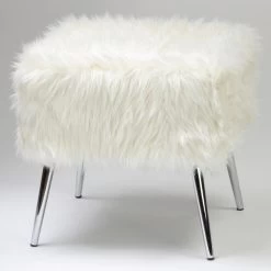Cortesi Home Olivia White Faux Fur Ottoman, 20"