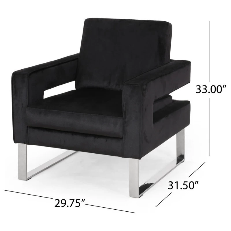 Kerman Modern Glam Velvet Club Chair, Black/Silver - Image 13