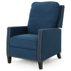 GDF Studio Armstrong Traditional Fabric Recliner, Navy Blue/Dark Brown