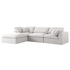 Serene Cloud-Like Comfort Modular Sectional, Cream, 3-Seater And 1 Ottoman
