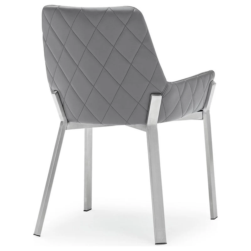 Sydney Leatherette Dining Chair With Brushed Stainless Steel Legs, Gray - Image 3