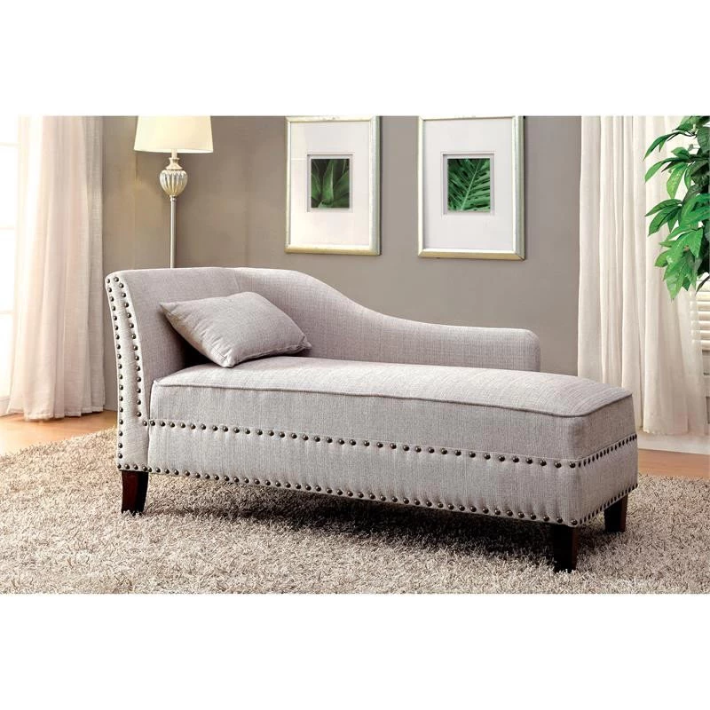 Furniture Of America Jazlyn Contemporary Fabric Nailhead Chaise Lounge In Beige - Image 3
