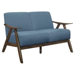 Lexicon Damala Mid-Century Solid Wood Frame Loveseat In Blue