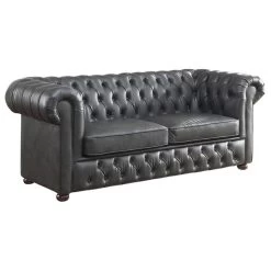 Lexicon Tiverton Faux Leather Tufted Chesterfield Sofa In Gray And Brown