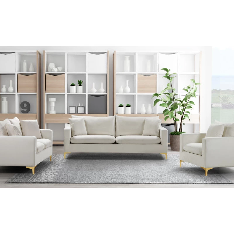 Naomi Velvet Sofa, Gold And Chrome Leg Set, Cream - Image 8