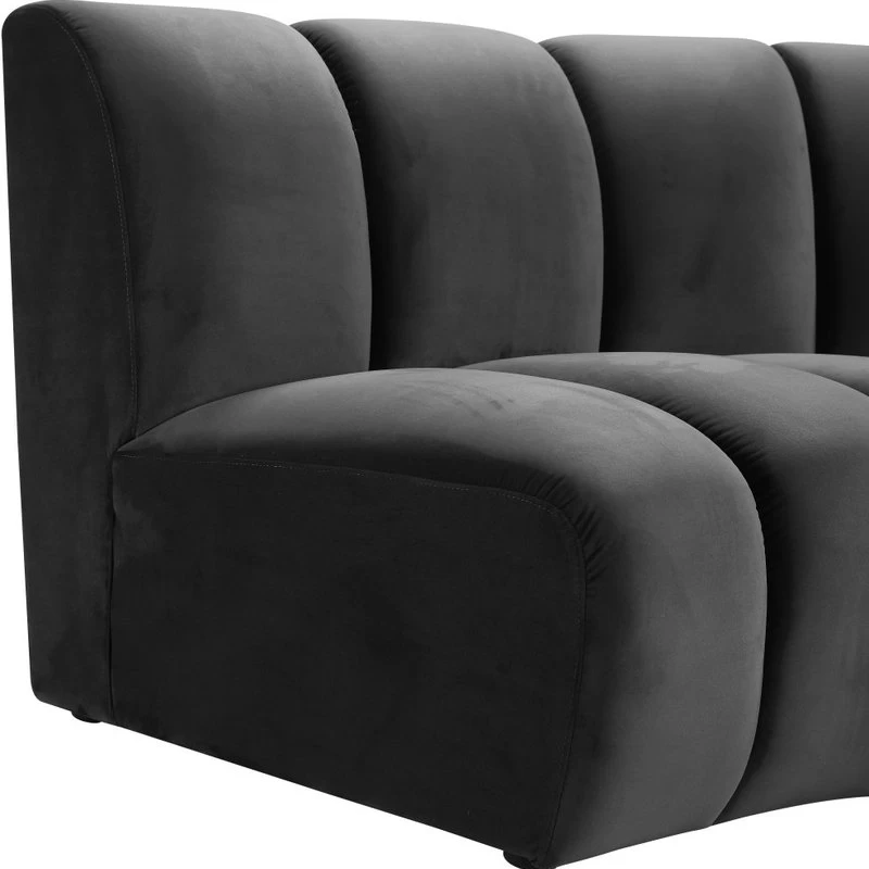 Infinity Channel Tufted Velvet Modular Chair, Gray, 5 Piece - Image 8