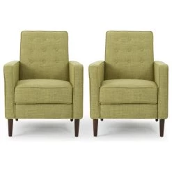Mason Mid-Century Modern Button Tufted Fabric Recliner, Fabric/Muted Green, Set Of 2
