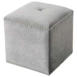 GDF Studio Allen Glam Velvet Ottoman, Smoke