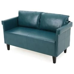 GDF Studio Harbison Leather Loveseat Settee, Teal
