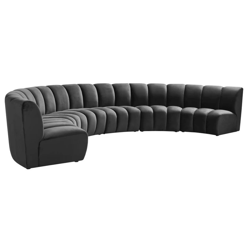 Infinity Channel Tufted Velvet Modular Chair, Gray, 6 Piece - Image 5