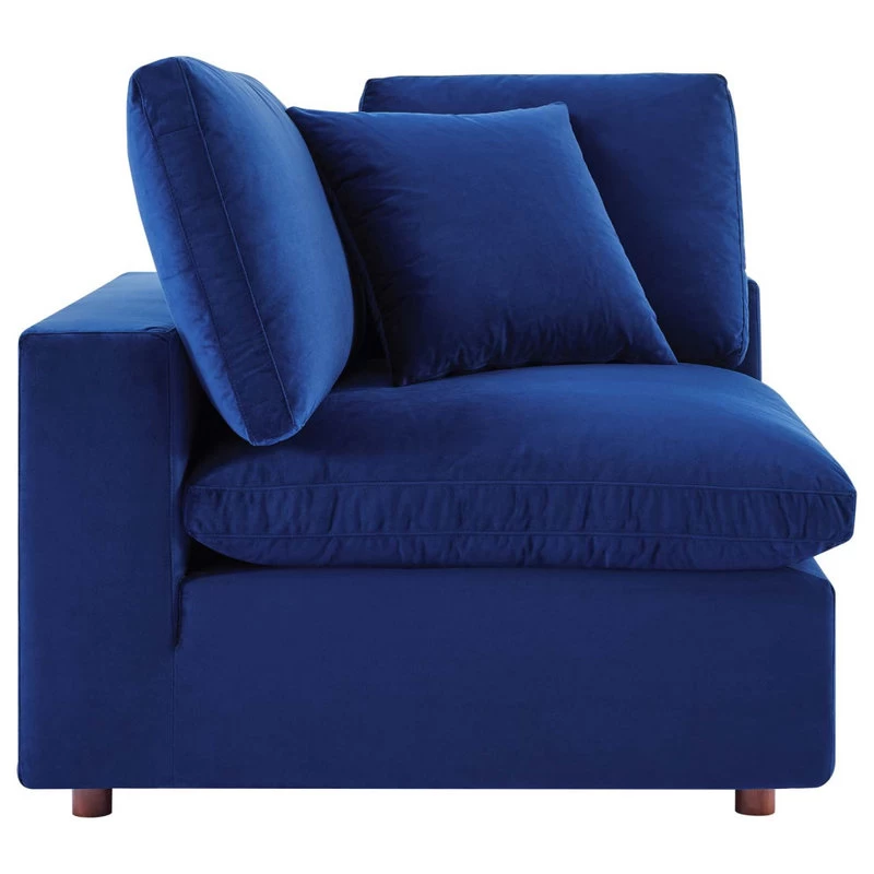 Commix Down Filled Overstuffed Performance Velvet 4-Piece Sectional, Navy - Image 9