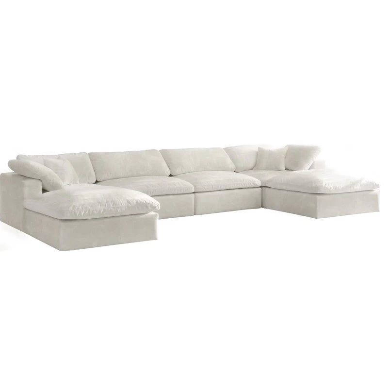 Cozy Cloud-Like Comfort Modular 4-Seater Sectional And 2 Ottomans, Cream