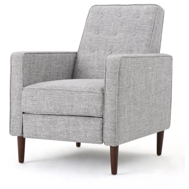 GDF Studio Macedonia Mid-Century Modern Button Tufted Fabric Recliner, Light Gray Tweed Fabric