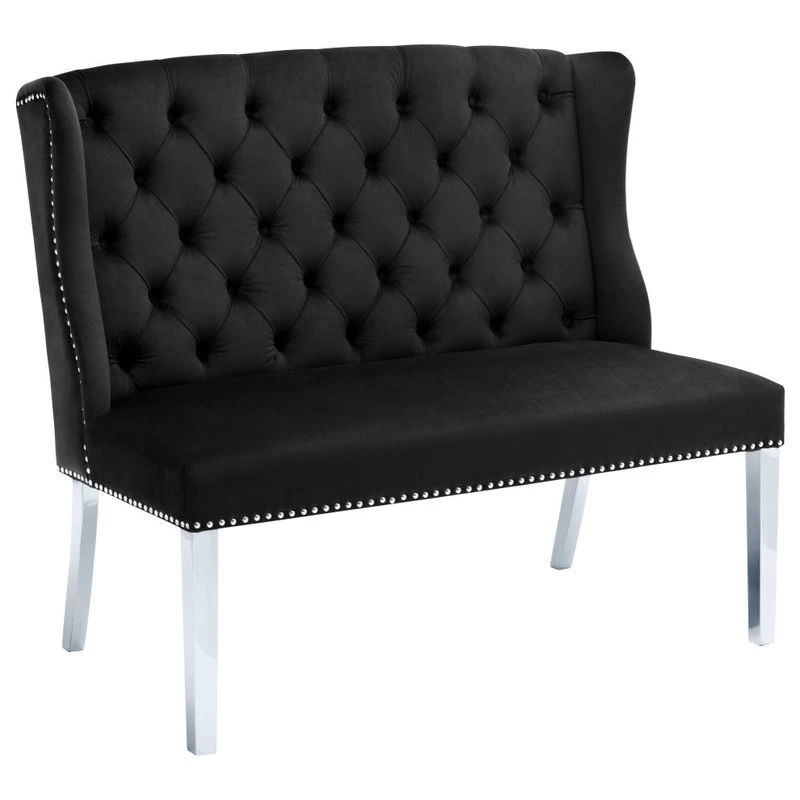 Suri Velvet Upholstered Settee Bench, Black