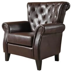 Solvang Contemporary Oversized Tufted Leather Club Chair, Hazelnut Brown