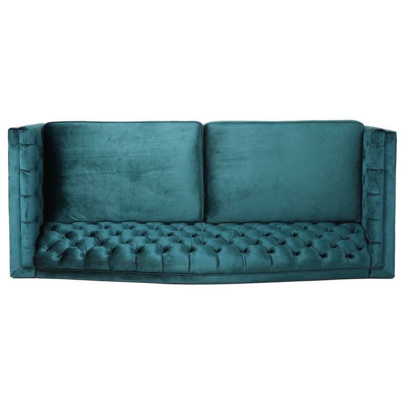 Bonnie Traditional Button Tufted Velvet 3 Seater Sofa, Teal/Dark Brown - Image 6