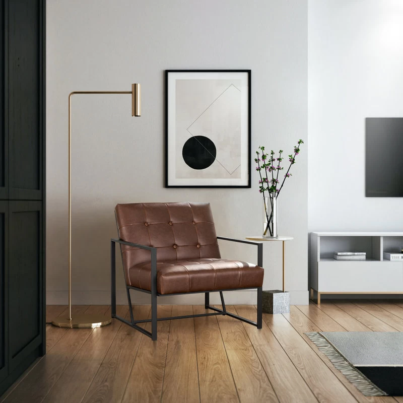 29.25"H PU Leather Tufted Accent Chair, Brown - Image 10