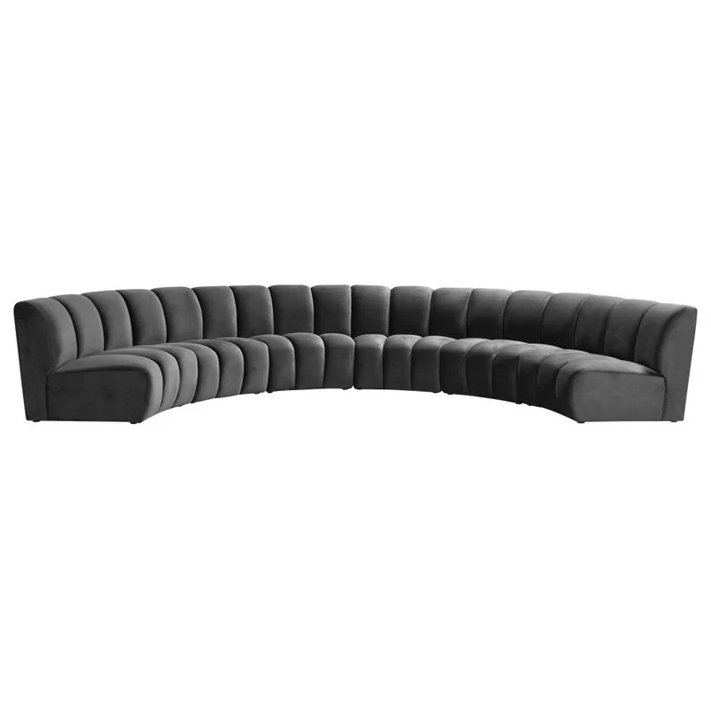 Infinity Channel Tufted Velvet Modular Chair, Gray, 6 Piece