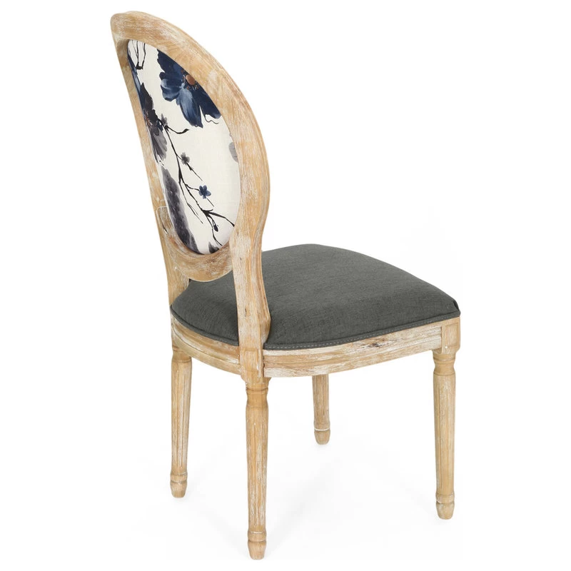 Jerome French Country Dining Chairs, Set Of 4, Blue Floral/Dark Gray/Natural, Fabric, Rubberwood - Image 5