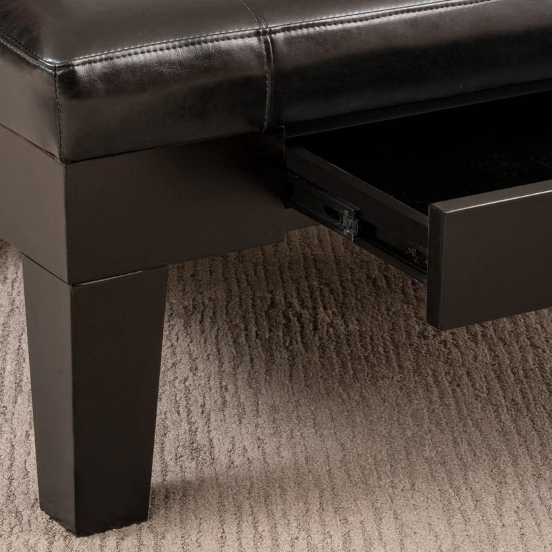 GDF Studio Tucson Leather Storage Ottoman Coffee Table, Black - Image 6
