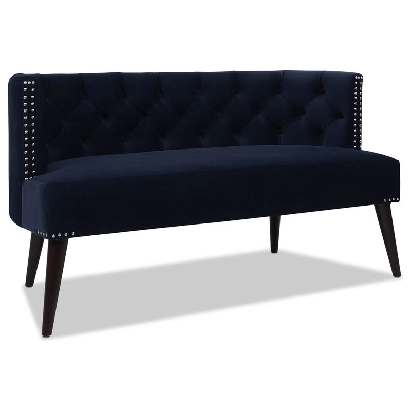 Celine Tufted Settee With Nailhead Accents, Dark Navy Blue - Image 5