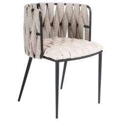The Eterno Dining Chair, Off White And Black, Fabric And Faux Leather