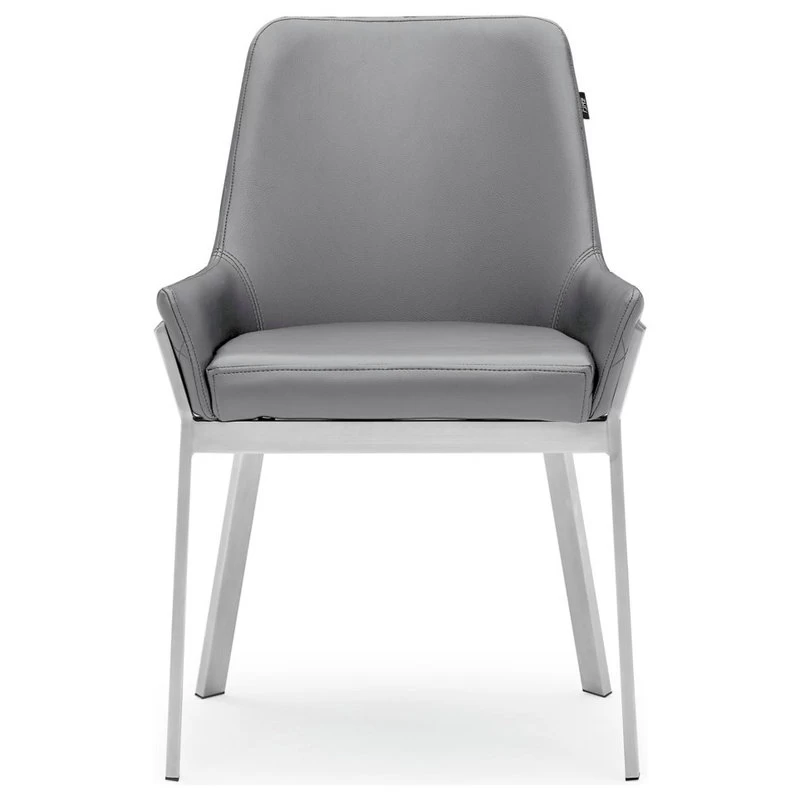 Sydney Leatherette Dining Chair With Brushed Stainless Steel Legs, Gray - Image 2