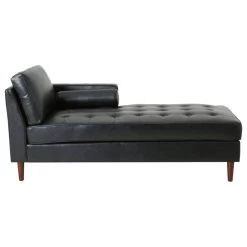 Hixon Contemporary Tufted Upholstered Chaise Lounge, Midnight + Espresso