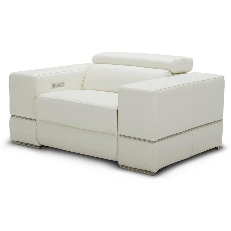 Modern Luxor Reclining Chair With Power Headrests - White Top Grain Leather - Image 2
