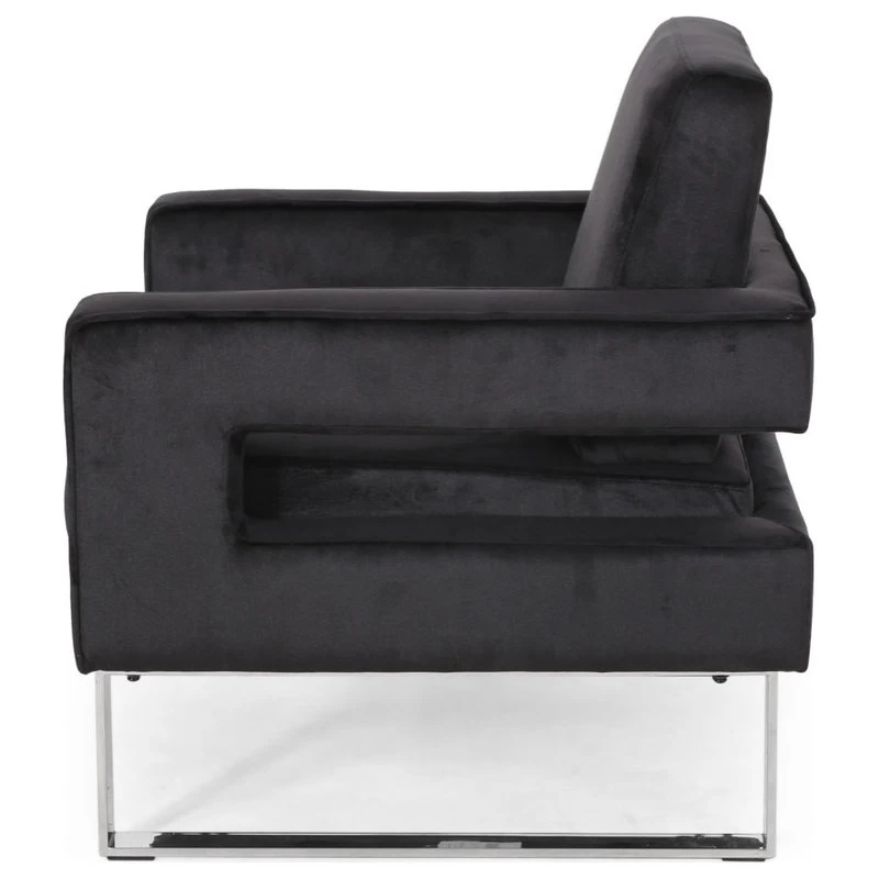 Kerman Modern Glam Velvet Club Chair, Black/Silver - Image 6