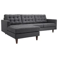 Empress Left-Facing Upholstered Fabric Sectional Sofa, Gray