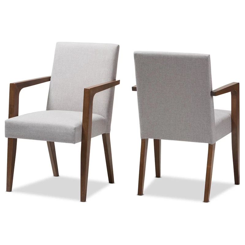 Baxton Studio Andrea Mid-Century Modern Grayish Beige Upholstered Wooden Armchair, Set Of 2