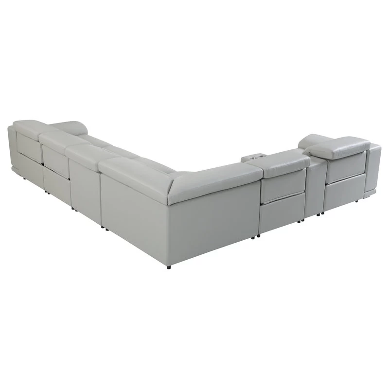 Frederico Genuine Italian Leather 7-Piece 1 Console 4-Power Reclining Sectional, Light Gray - Image 5