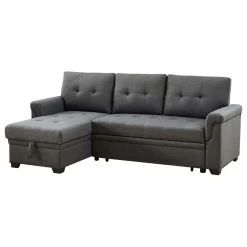 Lucca Linen Reversible Sleeper Sectional Sofa, Steel Gray