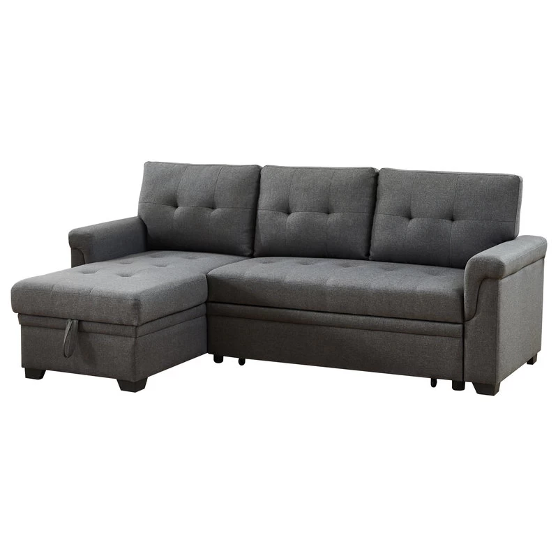Lucca Linen Reversible Sleeper Sectional Sofa, Steel Gray