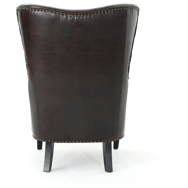 GDF Studio Romford Bonded Leather Wingback Club Chair, Brown - Image 7