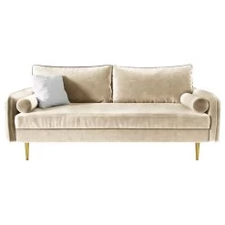 The Audrey I Velvet Round Arm Sofa, Ivory White