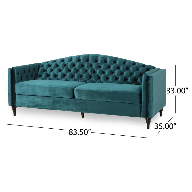 Bonnie Traditional Button Tufted Velvet 3 Seater Sofa, Teal/Dark Brown - Image 3