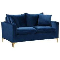 Naomi Velvet Loveseat, Gold And Chrome Leg Set, Navy