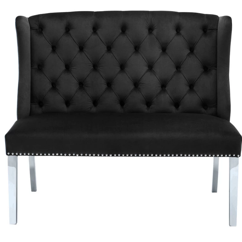 Suri Velvet Upholstered Settee Bench, Black - Image 5