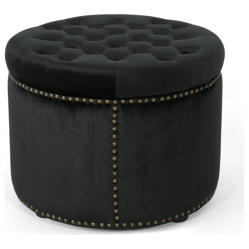 GDF Studio Carlos Glam Velvet Tufted Ottoman, Black/Black - Image 6