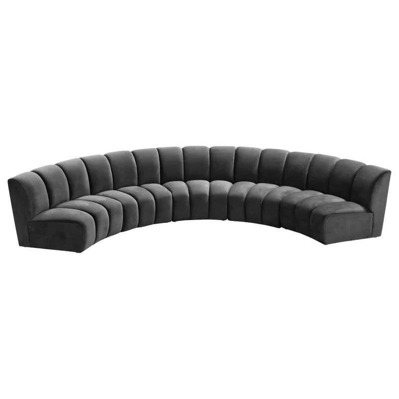 Infinity Channel Tufted Velvet Modular Chair, Gray, 5 Piece - Image 3