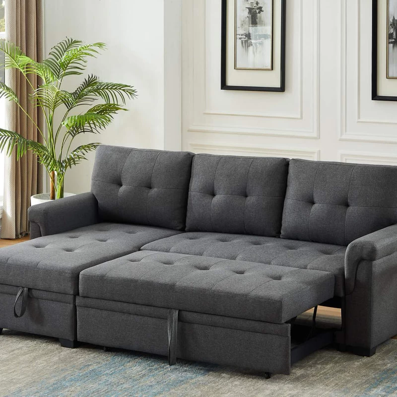 Lucca Linen Reversible Sleeper Sectional Sofa, Steel Gray - Image 4