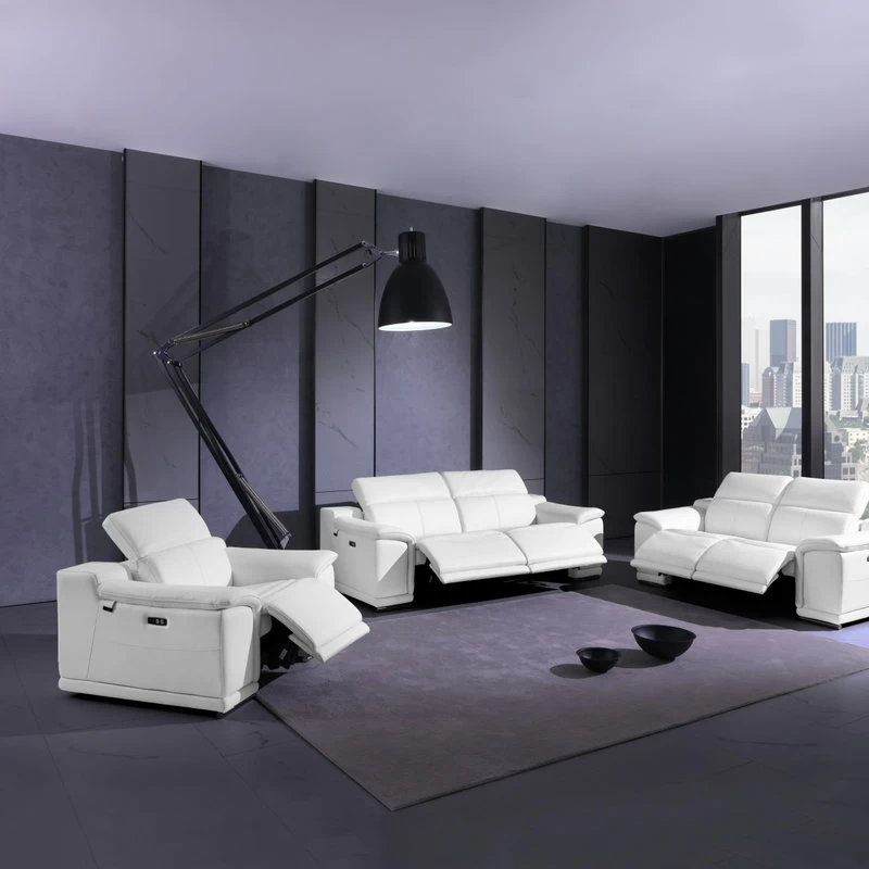Veneto Italian Leather Power Reclining Chair, White - Image 7