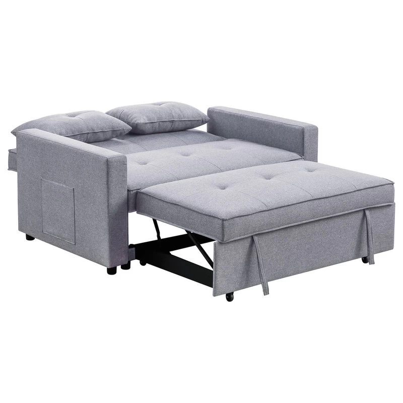 Zoey Linen Convertible Sleeper Loveseat With Side Pocket, Light Gray - Image 6