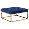 Upholstered Square Ottoman Coffee Table With Gold Base, E39, Navy Blue