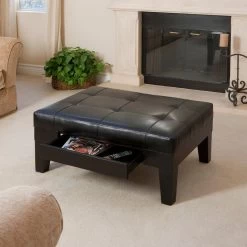 GDF Studio Tucson Leather Storage Ottoman Coffee Table, Black