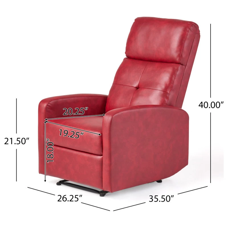 GDF Studio Teyana Red Leather Recliner Club Chair - Image 3