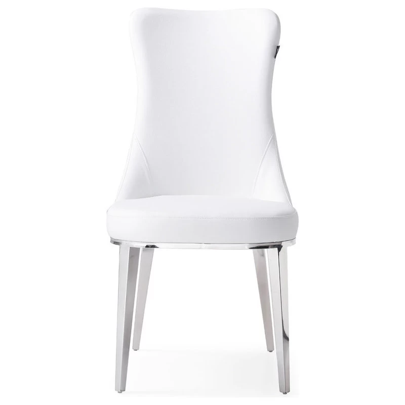 Modern Norma Dining Chair - White With Polished Stainless Steel Base - Image 2