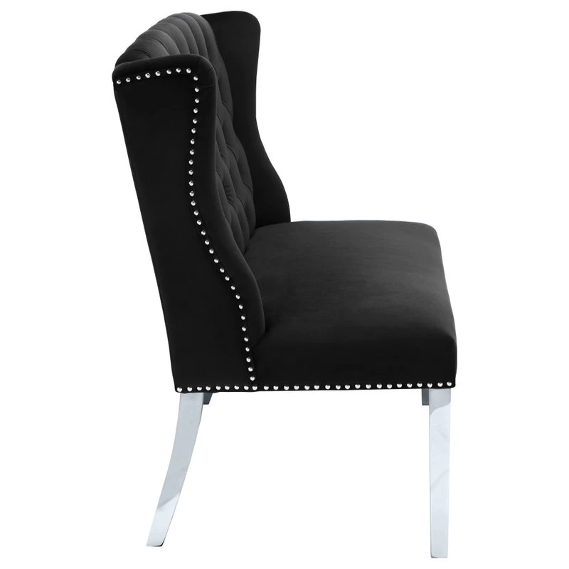 Suri Velvet Upholstered Settee Bench, Black - Image 4